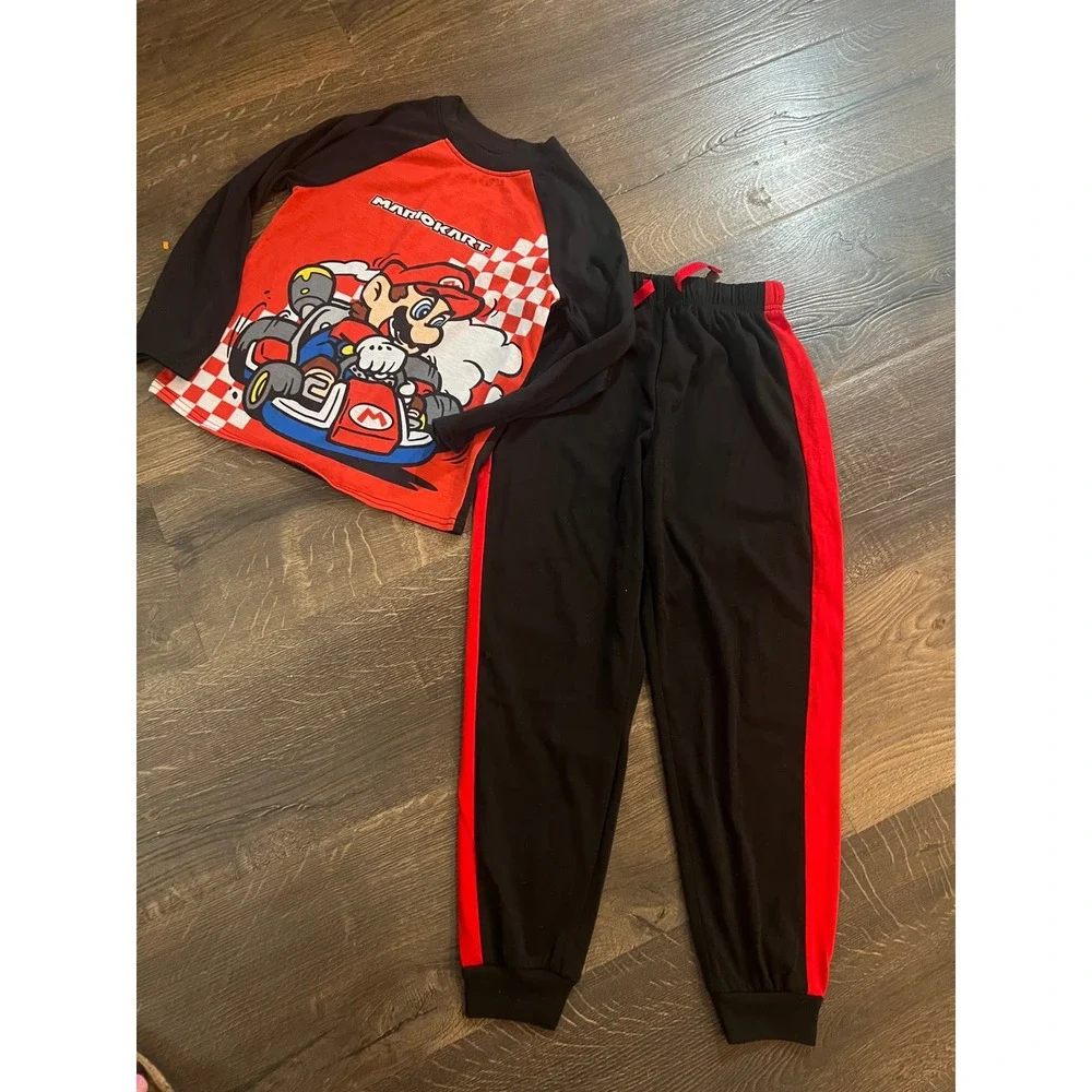 Nintendo Mario Kart Boys Pajama Set Red Black Long Sleeve Shirt Joggers Size 6/7